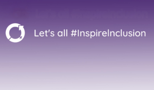 purple image with letters on it spelling 'lets all inspire inclusion'