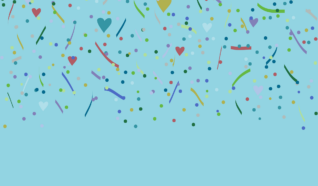 illustration of hearts and celebratory streamers falling from the top of the image