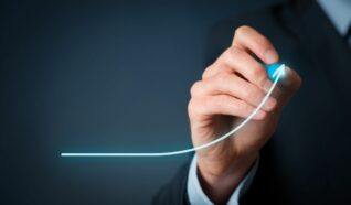 hand drawing an arrow going up